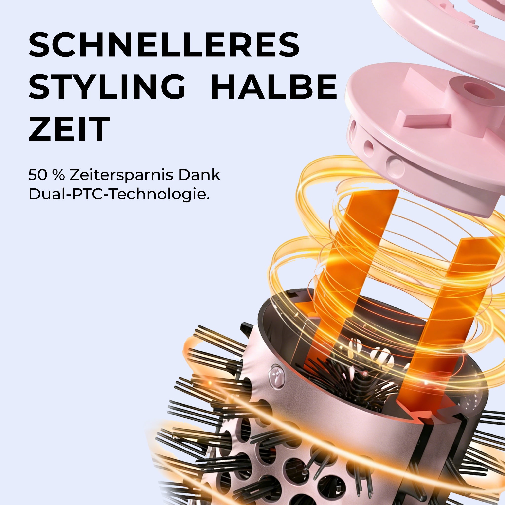 Innenansicht der Hyeton Glättbürste mit Dual-PTC-Technologie für 50 Prozent Zeitersparnis beim Styling