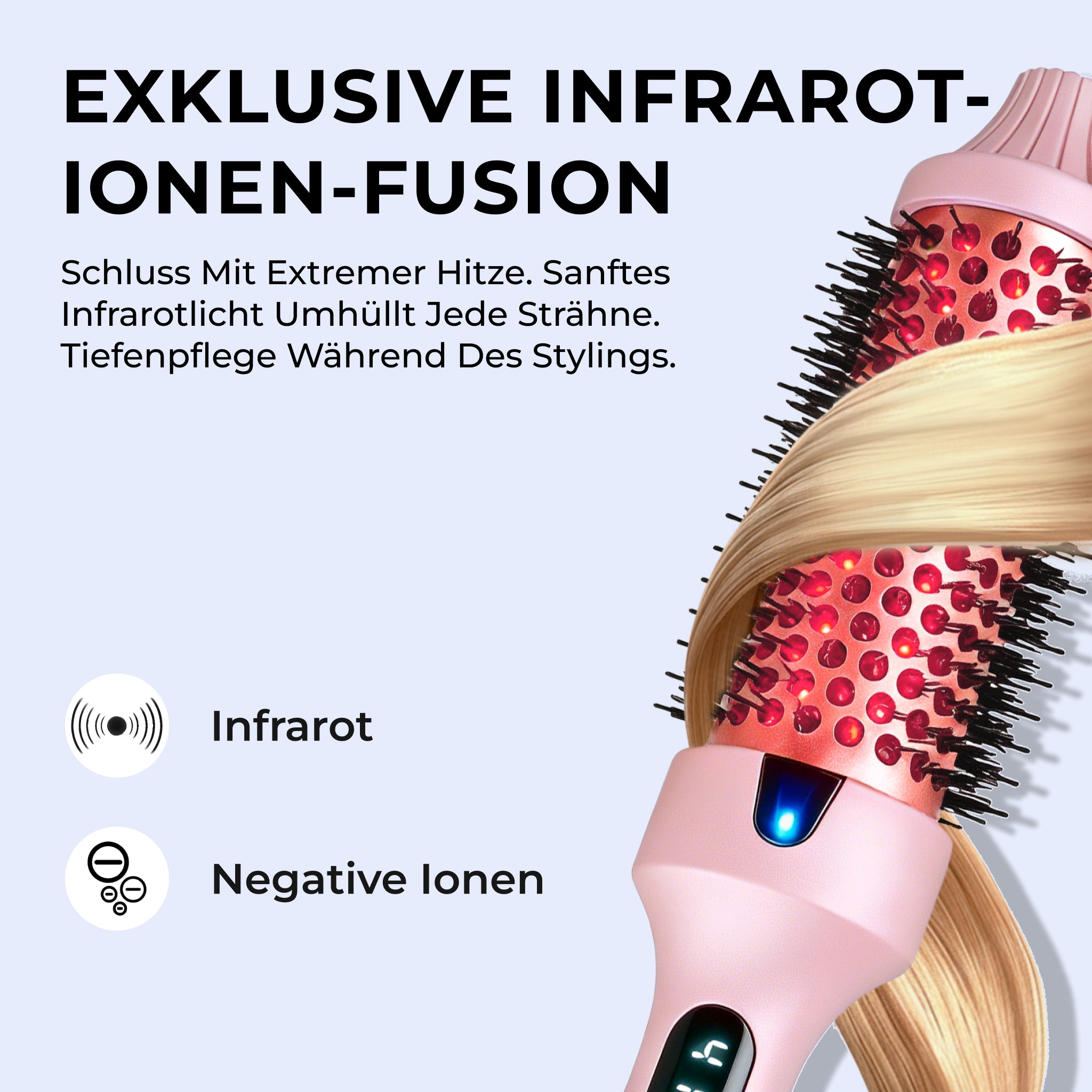 Exklusive Infrarot-Ionen-Fusion der Hyeton Glättbürste für Tiefenpflege und Styling ohne extreme Hitze