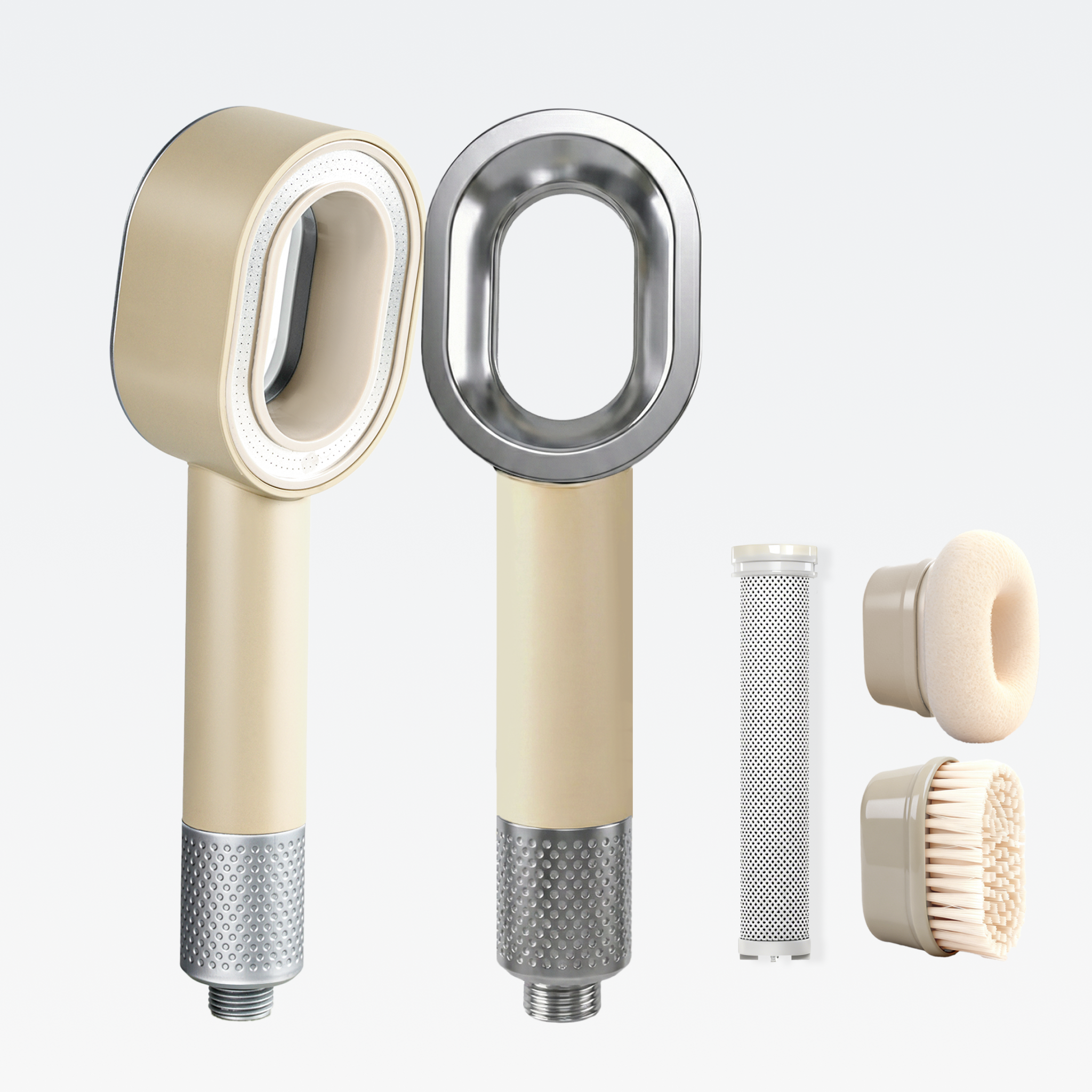 Hyeton 3-in-1 Kalkfilter-Duschkopf PUREFLOW in modernem Beige mit tiefenreinigenden Aufsätzen