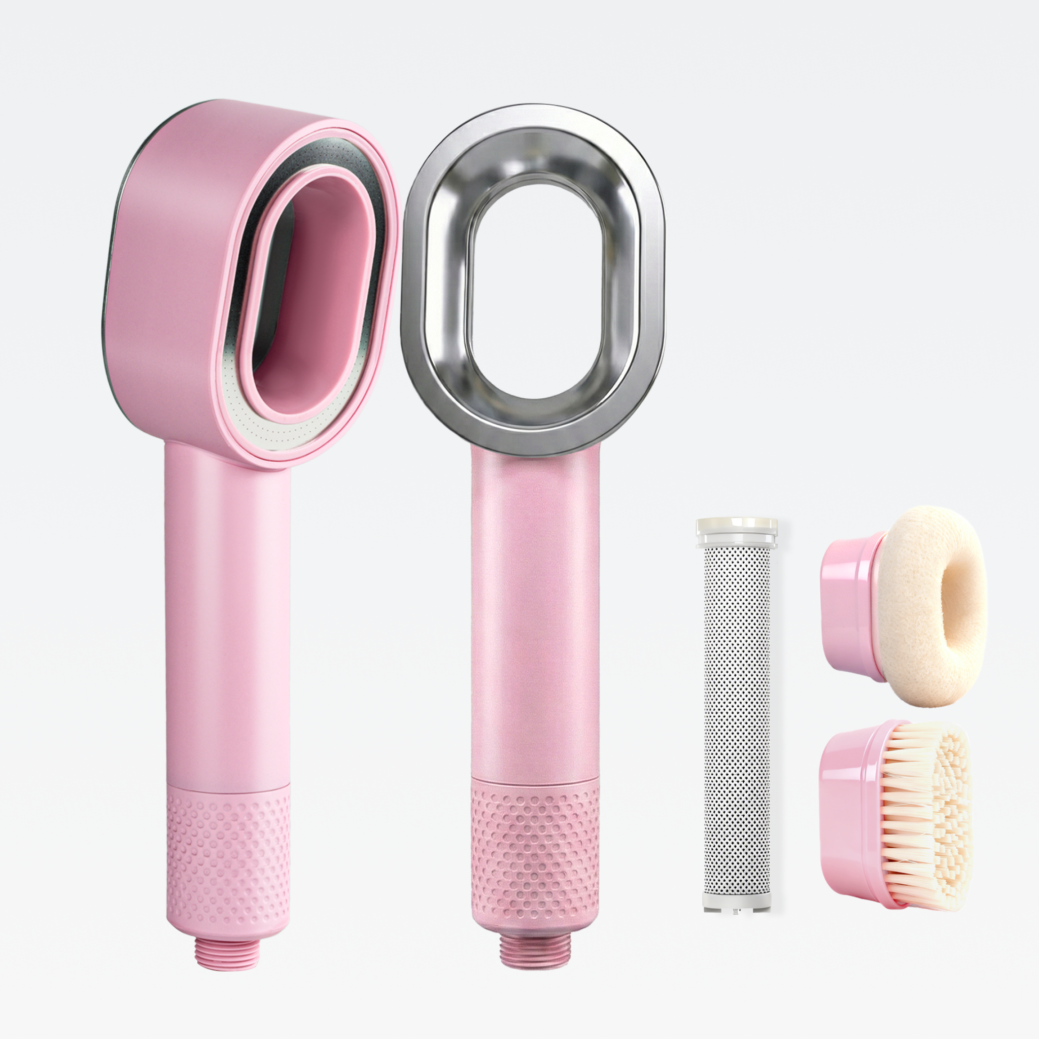 Eleganter Hyeton 3-in-1 Filter-Duschkopf PUREFLOW in Rosa mit Zubehör für sanfte Körperreinigung