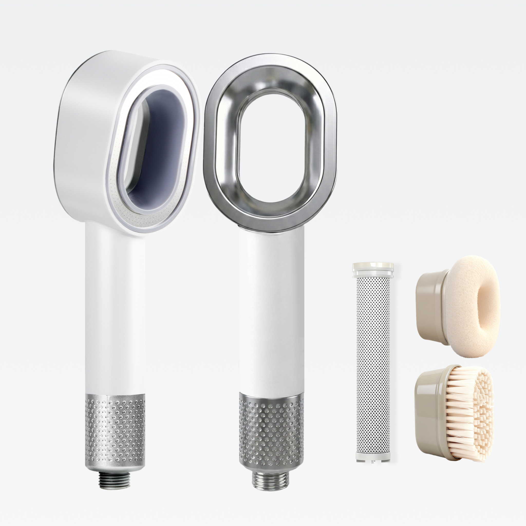 Hyeton 3-in-1 Hochdruck Filter-Duschkopf PUREFLOW in Weiß-Silber mit Kohlefaserfilter und Massagebürsten