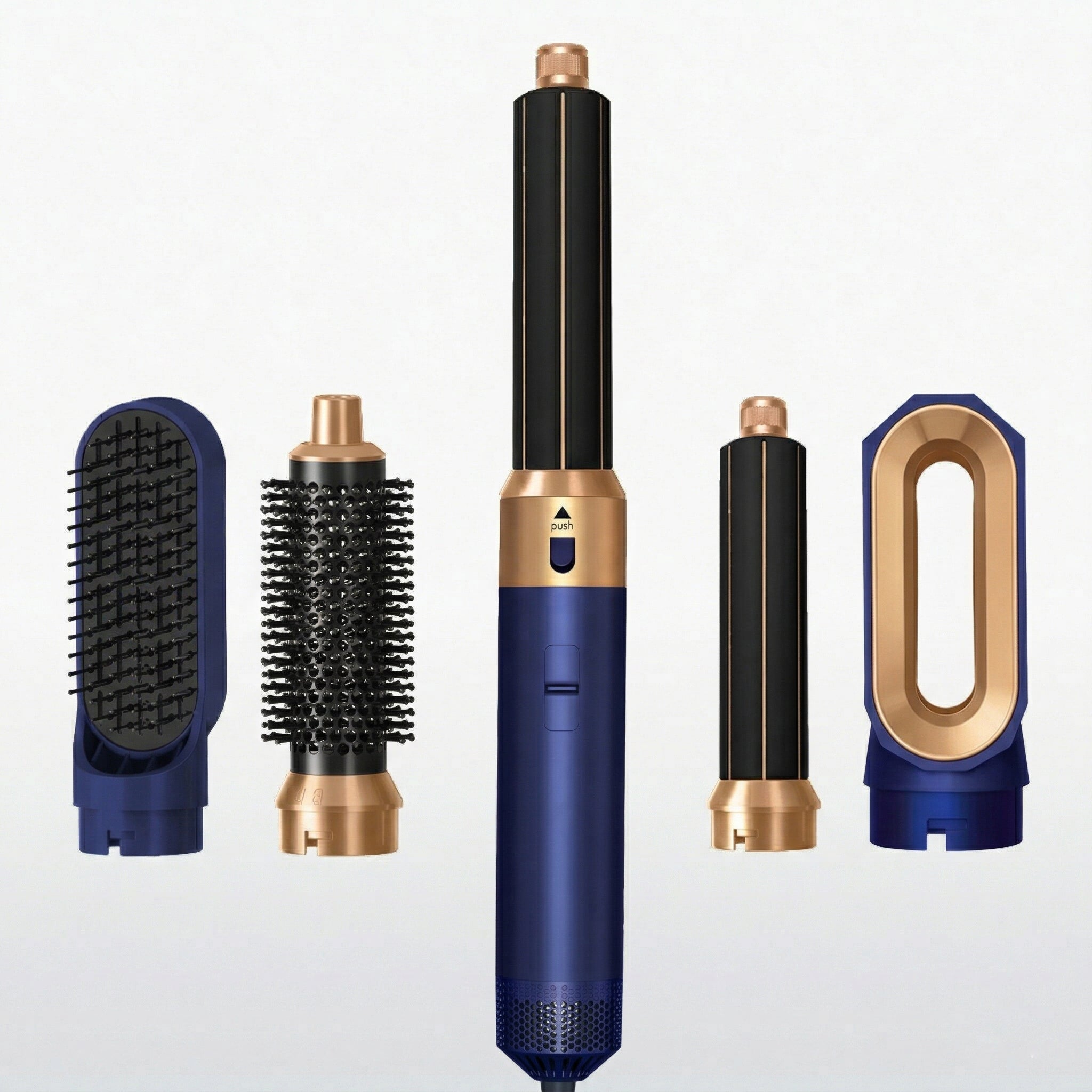 Hyeton 5-in-1 Profi-Multistyler Set in edlem Blau-Gold inklusive aller Styling-Aufsätze für jeden Haartyp