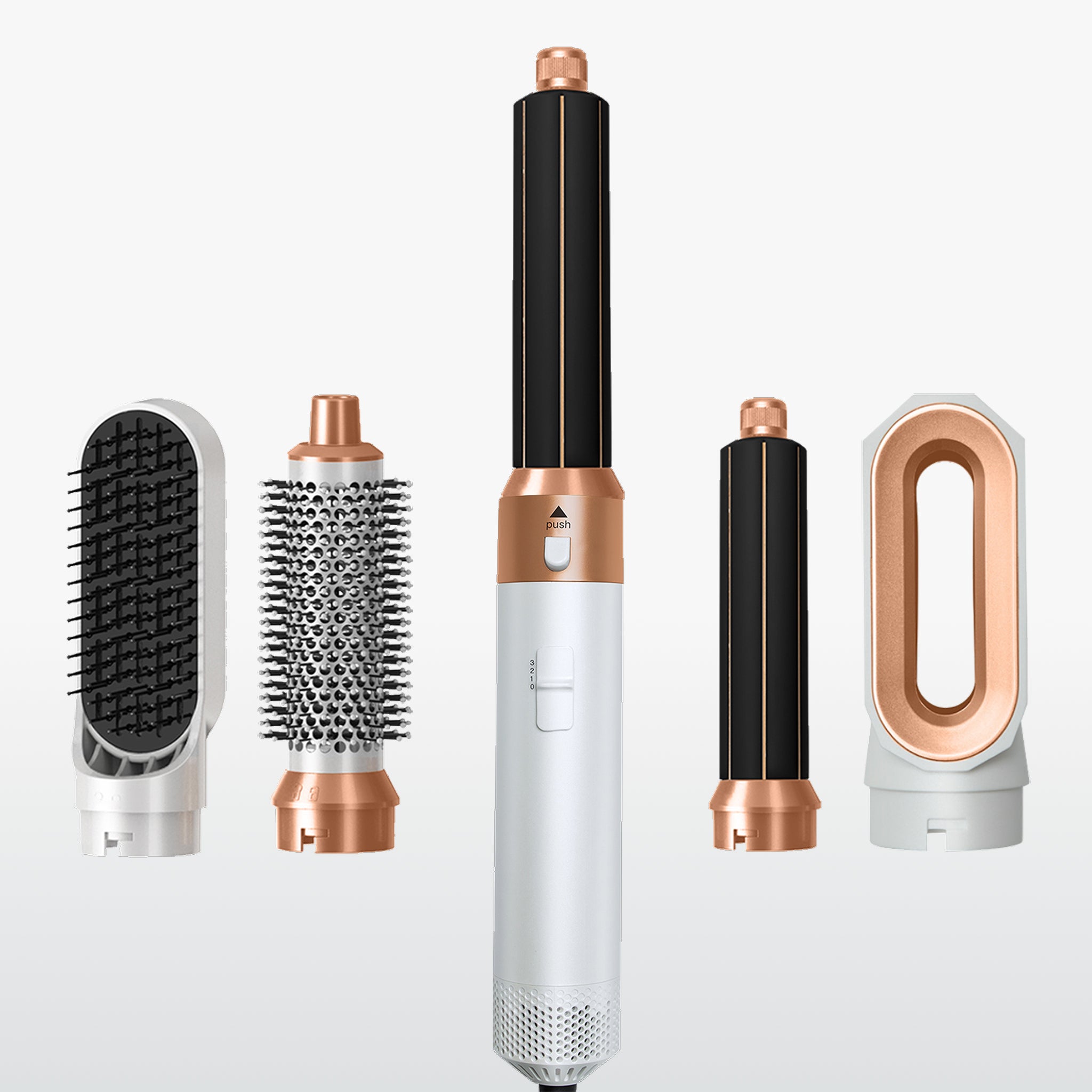Hyeton 5-in-1 Warmluftbürsten Styling-Set in Weiß-Gold mit Multifunktions-Aufsätzen zum Trocknen, Glätten und Locken