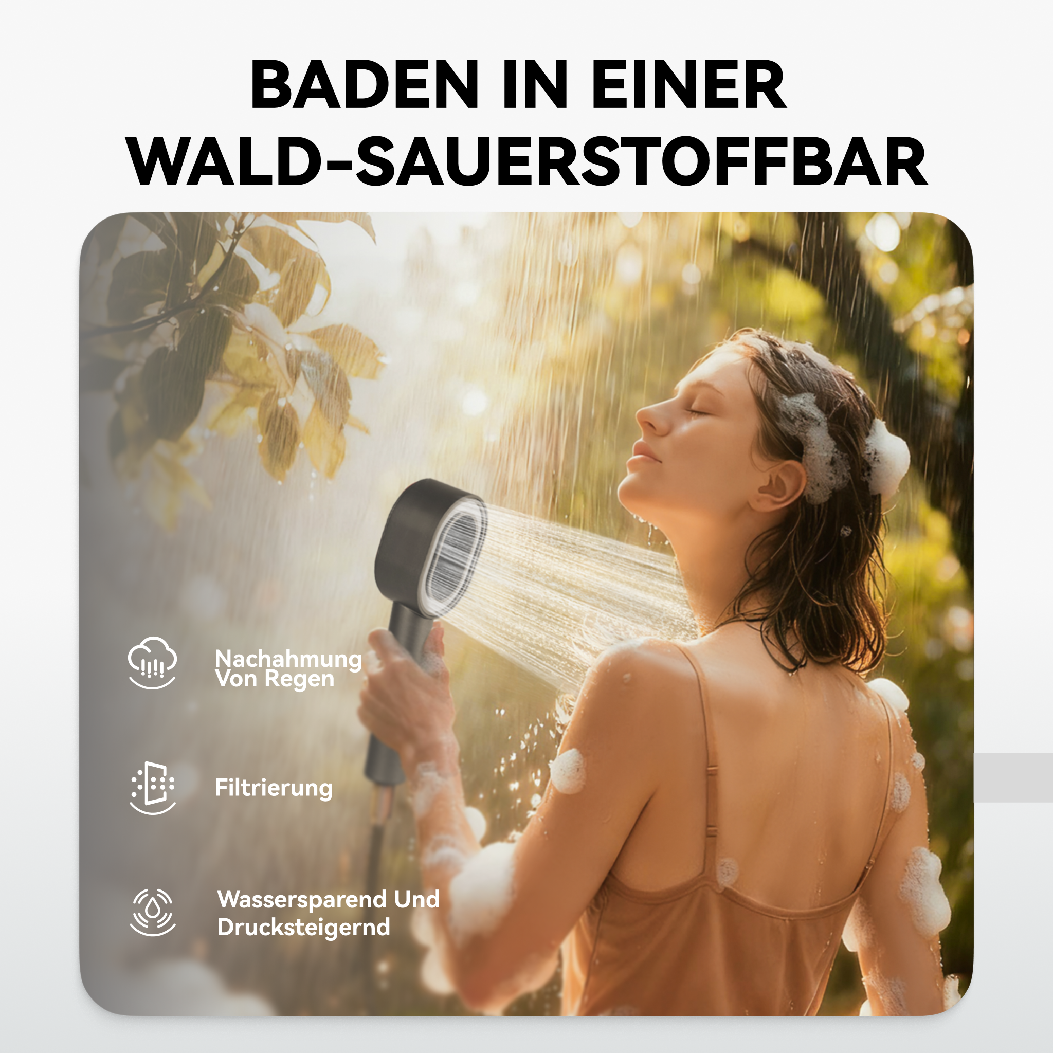 Entspannendes Duscherlebnis mit dem Hyeton Filter-Duschkopf: Wassersparend, drucksteigernd und sanfte Regentropfen