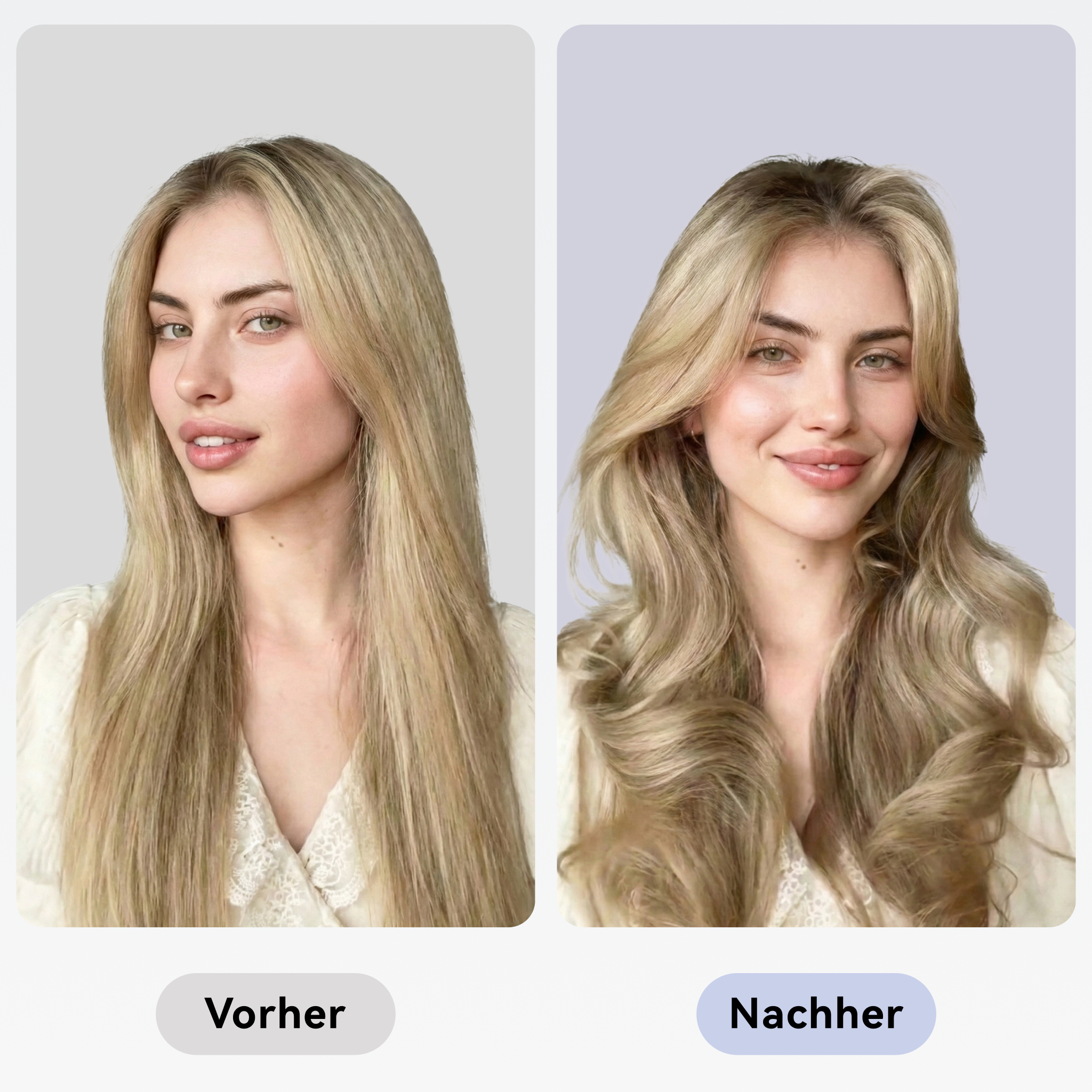 Vorher-Nachher-Ergebnis: Perfektes Volumen und glänzender Blowout-Look mit der Hyeton Ionen-Glättbürste