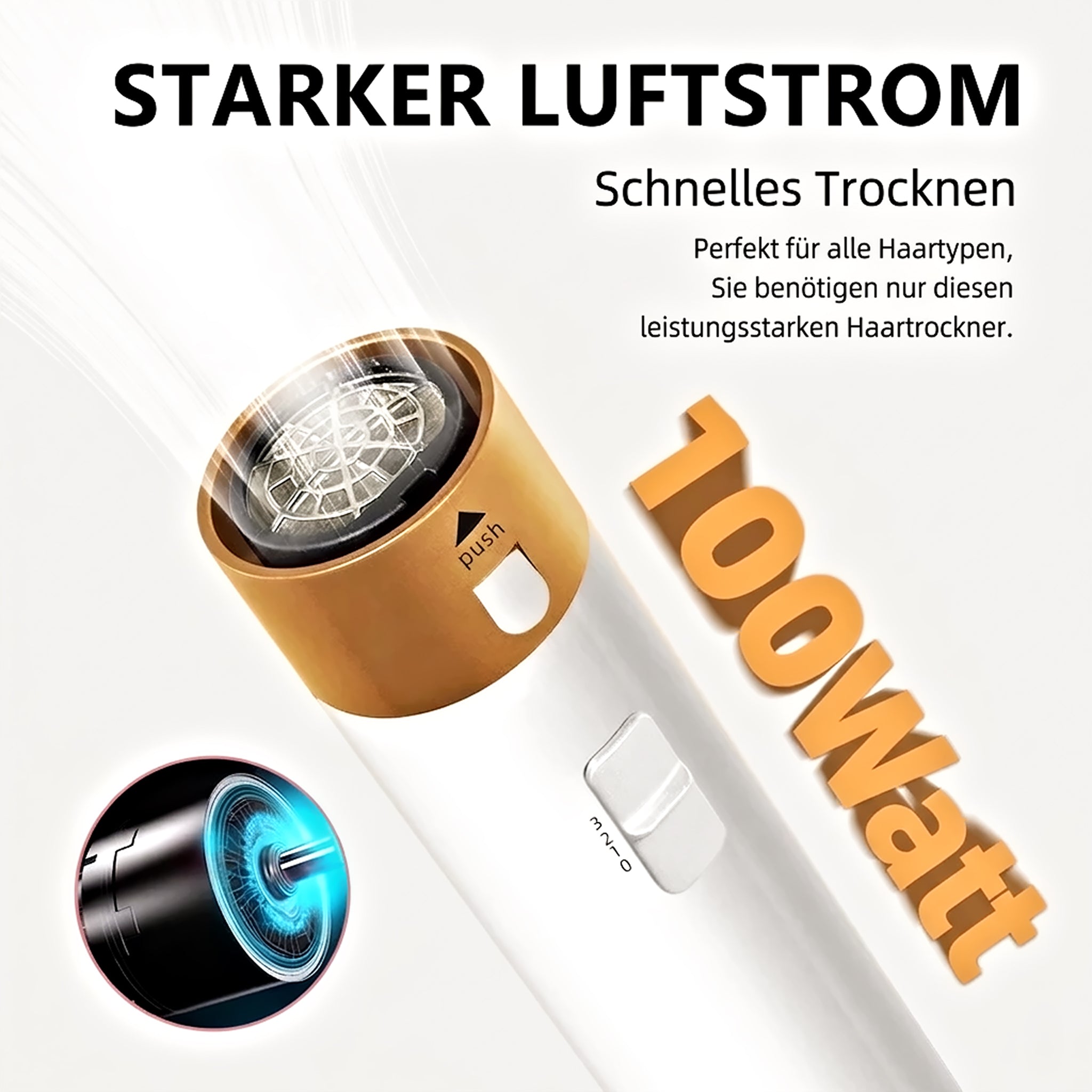 Leistungsstarker Motor des Hyeton Haarstylers mit 1000 Watt und starkem Luftstrom für schnelles Trocknen aller Haartypen